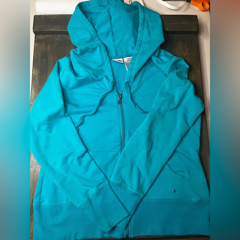 Women’s Cut Teal Zip-Up Hoodie Athletic Works Size Large 12/14